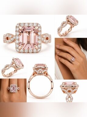 1.6 ct. t.w. Morganite & 1/5 ct. t.w. CZ Halo Ring in 14k Rose Gold Tone
